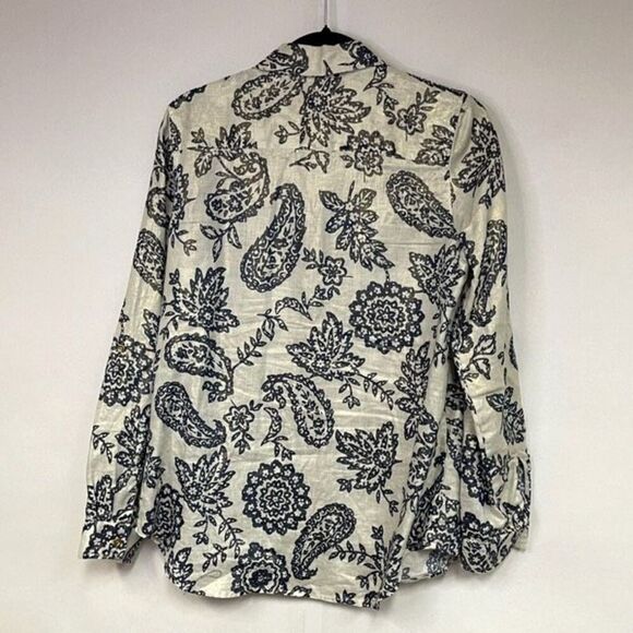 Charter Club Linen Top Womens Medium Multicolor Floral Paisley Print Button-Down - Picture 8 of 12